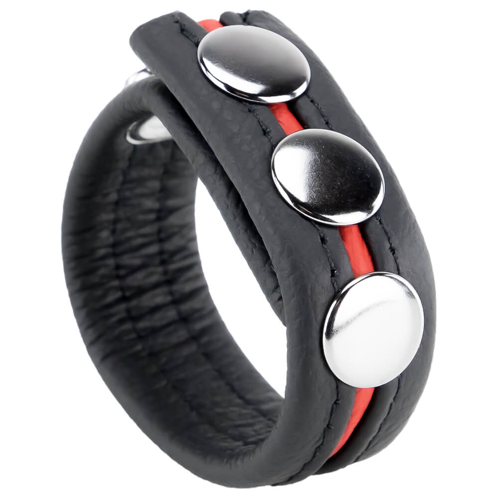 Cockring En Cuir The Red - Noir Et Jaune - 3 Pressions - Made In France